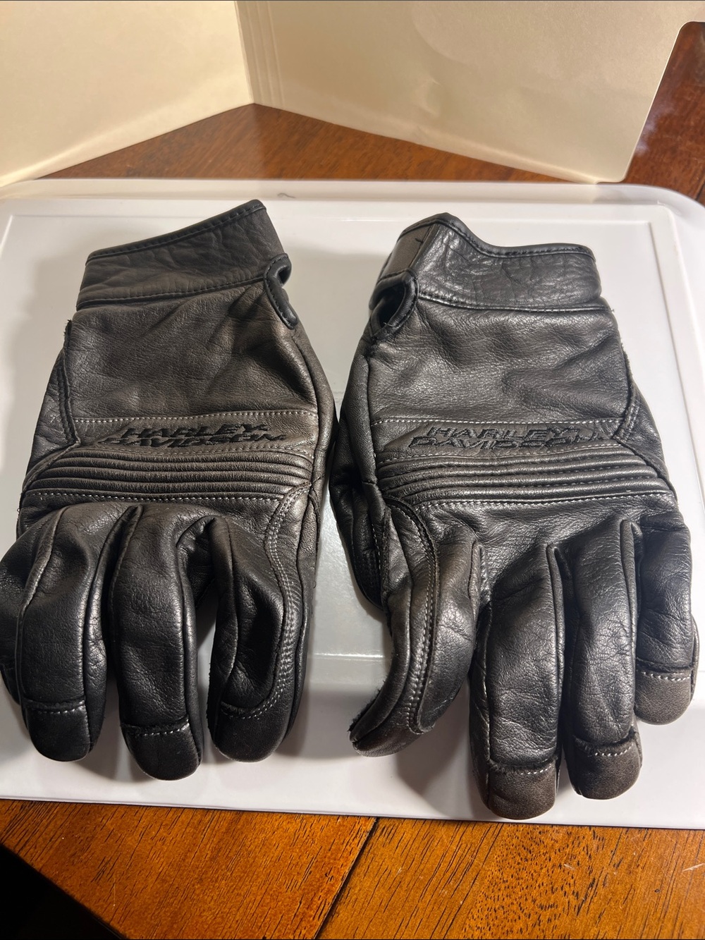 Harley-Davidson Black Leather Motorcycle Gloves with Ribbed Backing